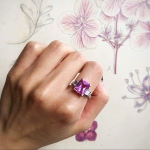 14k White Gold Pink Synthetic Sapphire Ring